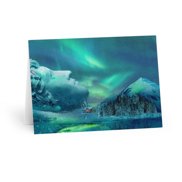 Nordic Lights Snow Statue Winter Landscape Cards